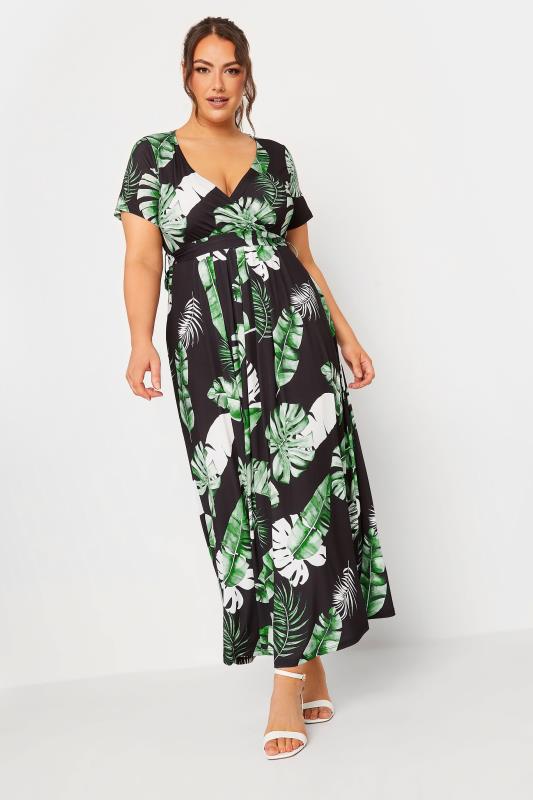 YOURS Curve Black Floral Print Wrap Front Midaxi Dress 1