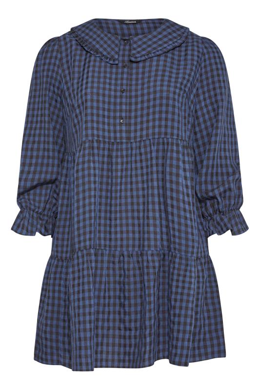 LIMITED COLLECTION Plus Size Blue Gingham Smock Shirt Dress | Yours Clothing 6
