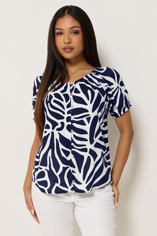  M&Co Petite Navy Blue Abstract Print Blouse