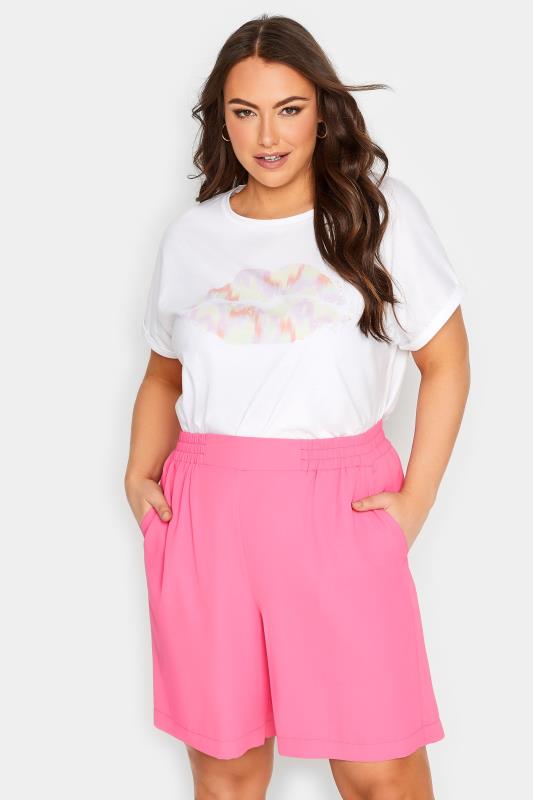 YOURS Curve Pink Elasticated Waist Pull On Shorts | Yours Clothing 1