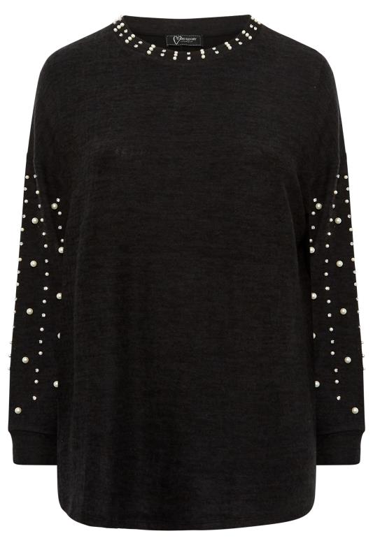 YOURS LUXURY Curve Black Pearl & Sequin Embellished Long Sleeve Soft Touch Jumper | Yours Clothing 8