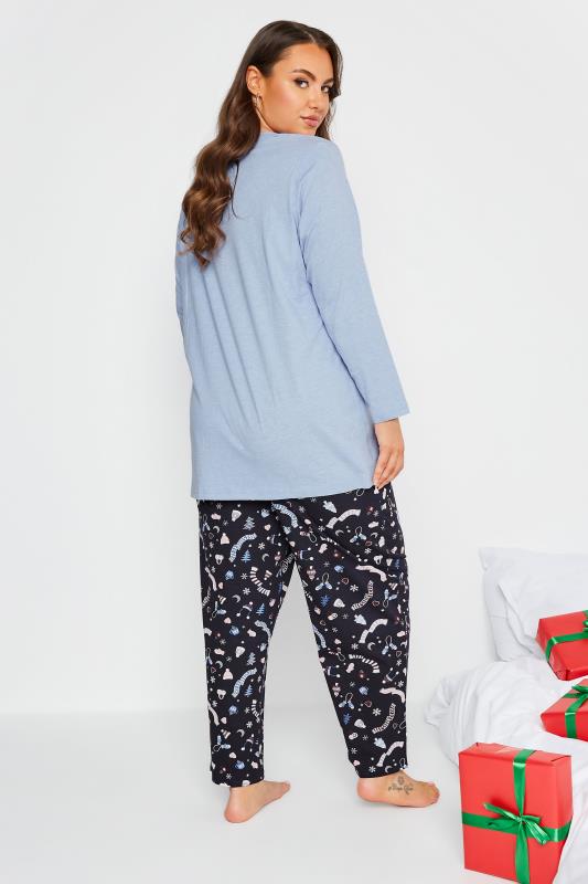 Plus Size Blue 'Cosy Time' Christmas Print Pyjama Set | Yours Clothing 3