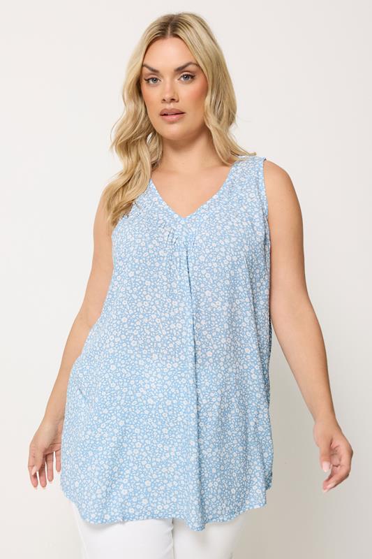  YOURS Curve Blue Ditsy Floral Cami Vest Top