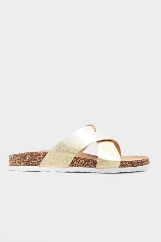 Gold Cross Strap Sandals In Extra Wide EEE Fit 2