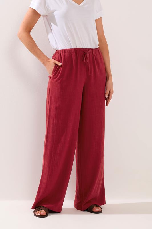 LTS Tall Women's Dark Red Wide Leg Linen Trousers | Long Tall Sally 2
