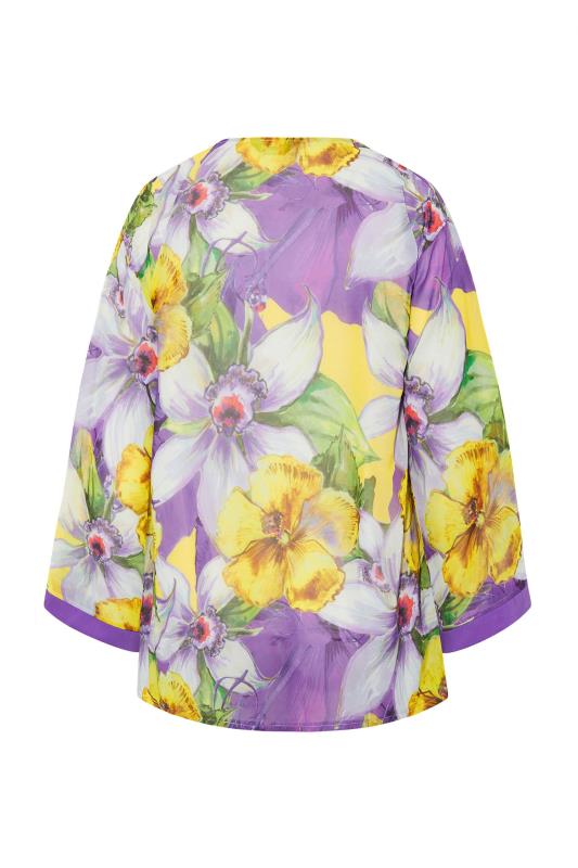 YOURS Plus Size Purple Flower Print Sheer Kimono | Yours Clothing 7