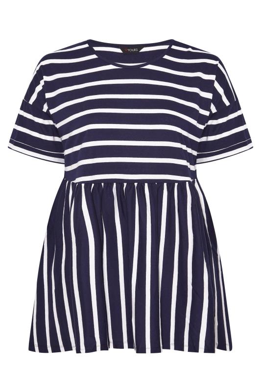 Plus Size Navy Blue Stripe Peplum Drop Shoulder Top | Yours Clothing 5