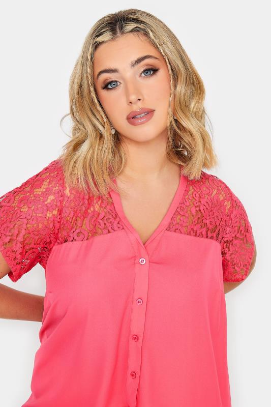 YOURS Plus Size Pink Lace Insert Blouse | Yours Clothing 4