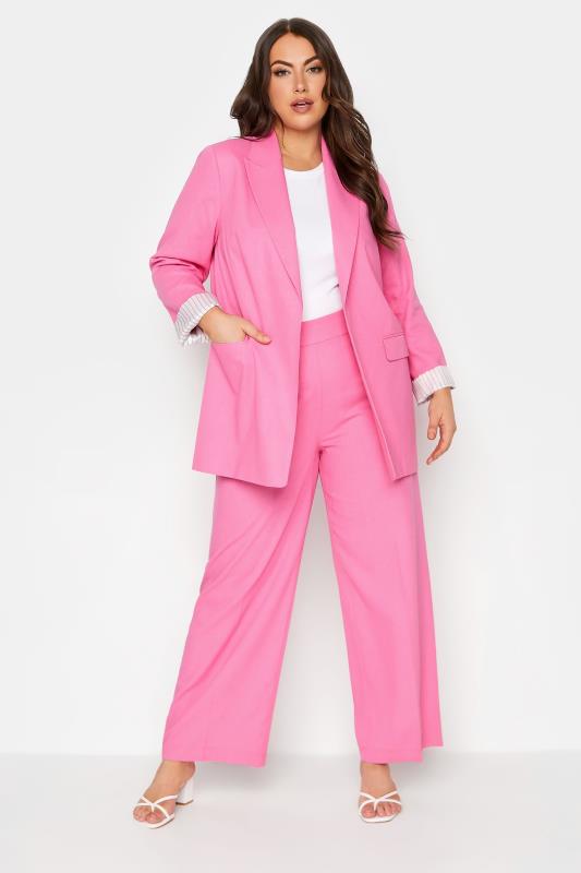 YOURS Plus Size Curve Pink Linen Blend Tailored Blazer | Yours Clothing 2