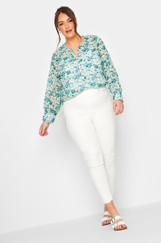 YOURS Curve Plus Size Blue Floral Chiffon Shirt | Yours Clothing  2