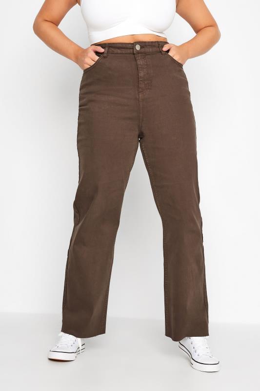 Plus Size  YOURS Curve Brown Stretch Wide Leg Jeans