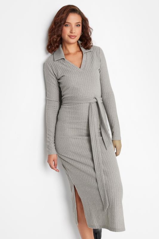 LTS Tall Grey Belted Knitted Dress 4