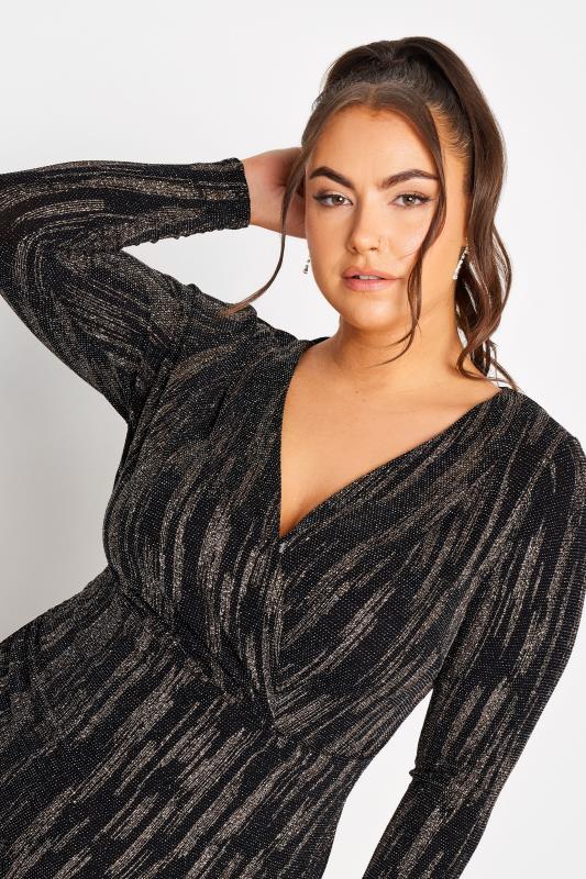 YOURS LONDON Plus Size Black Glitter Stripe Midi Wrap Dress | Yours Clothing 5