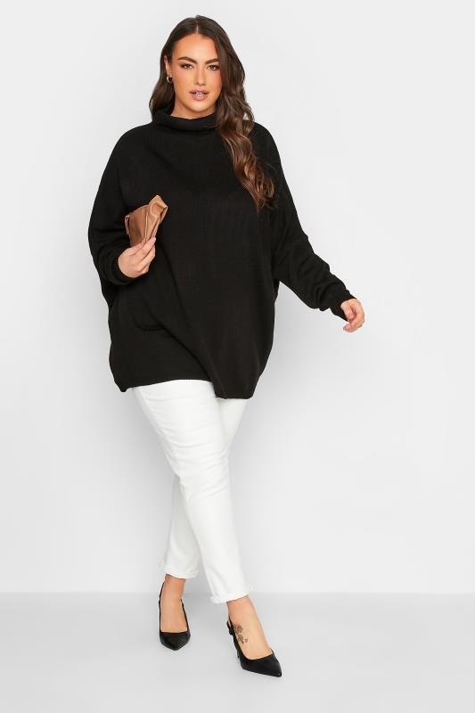Plus Size Curve Black Oversized Knitted Jumper | Yours Clothing 2