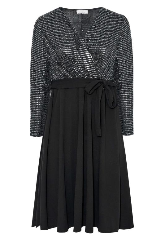 YOURS LONDON Curve Black & Silver Sequin Wrap Skater Dress | Yours Clothing 6