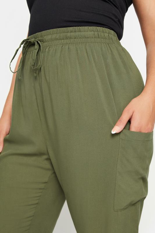 YOURS Plus Size Khaki Green Button Front Cropped Trousers | Yours Clothing 4