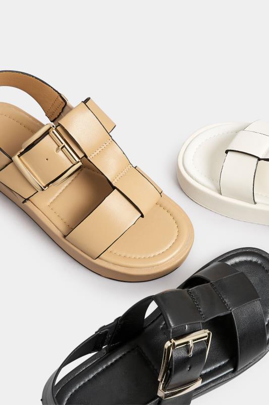 PixieGirl Tan Brown T-Bar Chunky Flatform Sandals In Standard Fit | PixieGirl 7