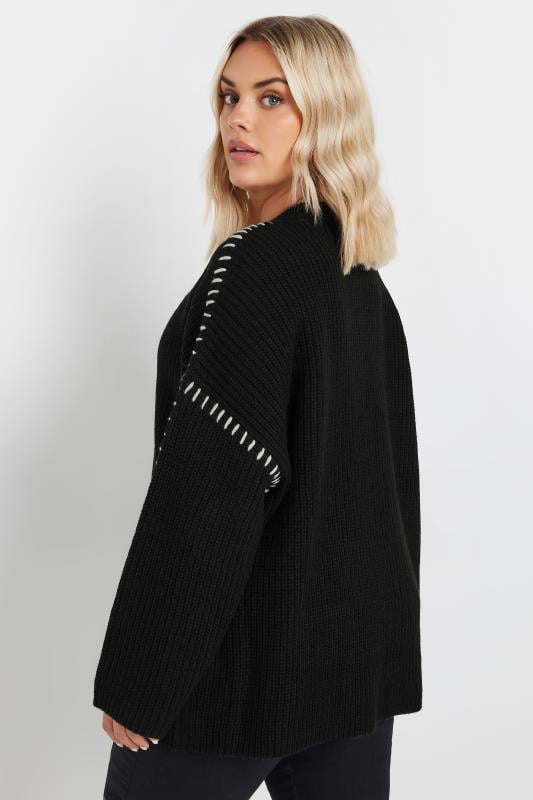 YOURS Plus Size Black Contrast Blanket Stitch Jumper | Yours Clothing 4