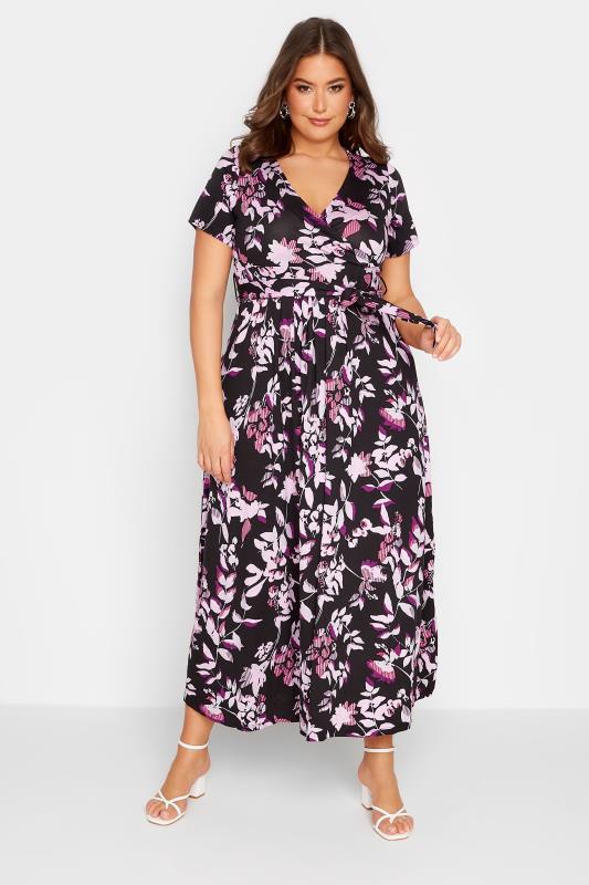 Plus Size  YOURS Curve Black Leaf Print Wrap Maxi Dress