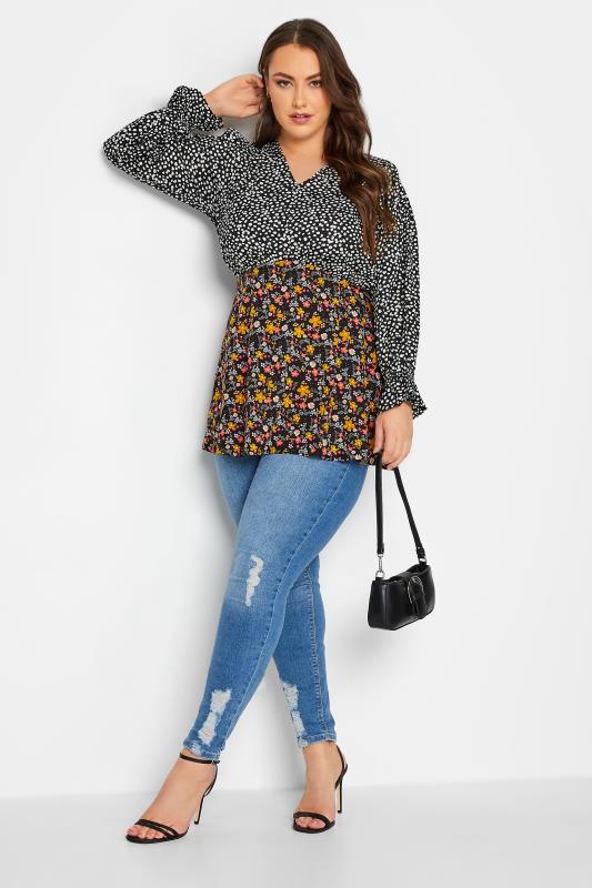 LIMITED COLLECTION Plus Size Black Dalmatian Floral Print Blouse | Yours Clothing 2