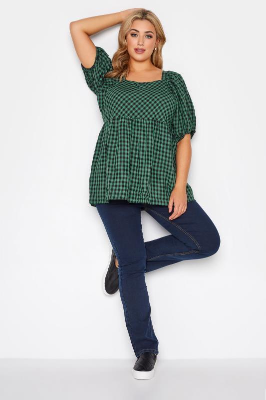 LIMITED COLLECTION Curve Green Gingham Milkmaid Peplum Top 2