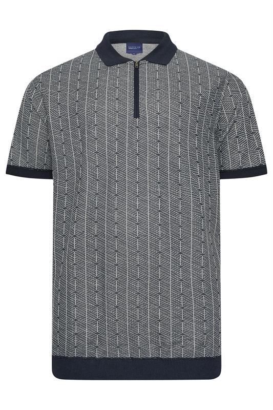 D555 Big & Tall Navy Blue Knitted Quarter Zip Polo Shirt | BadRhino 2
