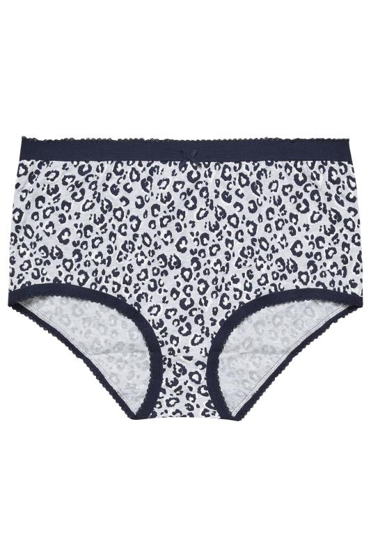 YOURS Plus Size 5 PACK Grey Leopard Print High Waisted Full Briefs | Yours Clothing 5