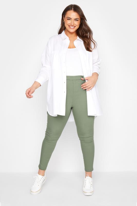 YOURS FOR GOOD Plus Size Khaki Green GRACE Jeggings | Yours Clothing 2