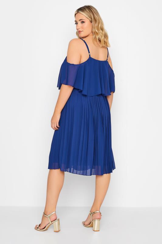 YOURS LONDON Plus Size Cobalt Blue Pleated Overlay Midi Dress | Yours Clothing 4