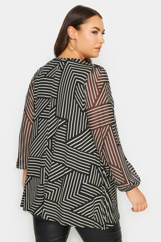 YOURS Plus Size Black Geometric Print Mesh Swing Top | Yours Clothing 3
