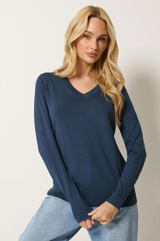  M&Co Pull à col en v bleu marine