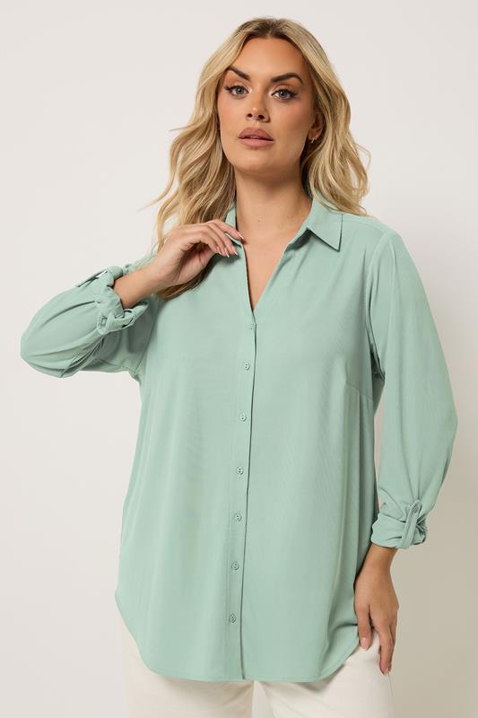 YOURS Curve Sage Green Ribbed Shirt