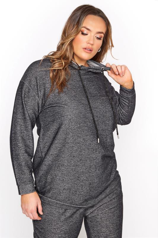 Plus Size  Grey Sparkly Lurex Hoodie