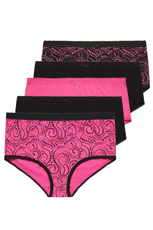 YOURS Plus Size 5 PACK Black & Pink Heart Swirl Print Full Briefs | Yours Clothing 3