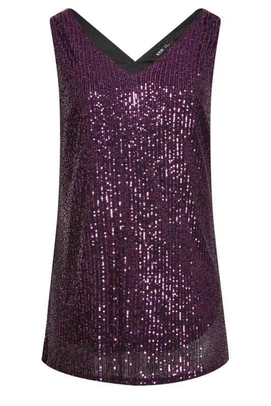 YOURS LONDON Plus Size Purple Sequin Swing Vest Top | Yours Clothing 6