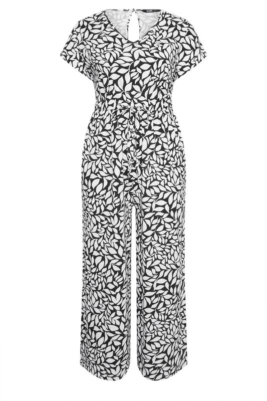 YOURS Plus Size White Leaf Print Wide Leg Jumpsuit | Yours Clothing 6