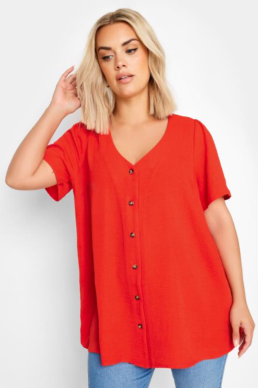 Plus Size  YOURS Curve Red Button Front Blouse