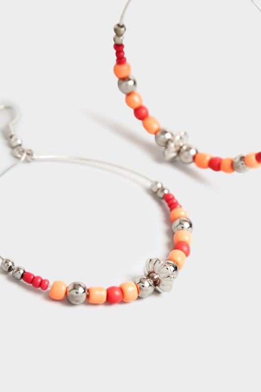 Silver Orange Bead Charm Large Hoop Earrings | Yours Clothing 3