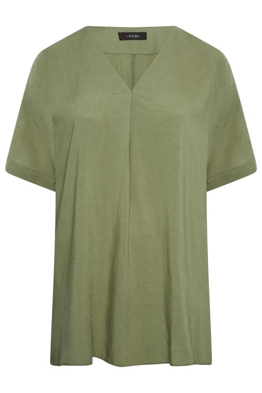YOURS Curve Plus Size Khaki Green Marl V-Neck Top 6