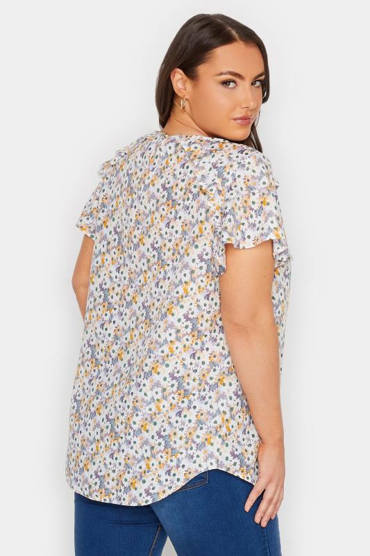 YOURS Plus Size White Floral Print Frill Blouse | Yours Clothing 3