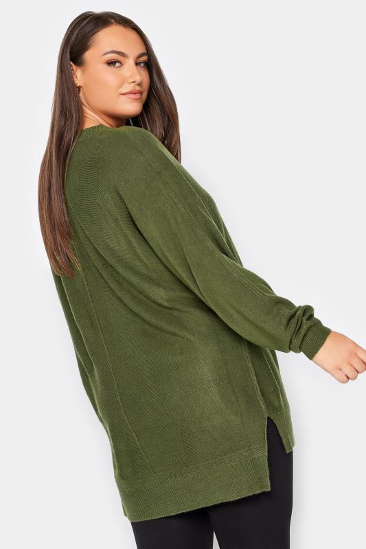 YOURS Plus Size Khaki Green Front Seam Detail Jumper | Yours Clothing 3