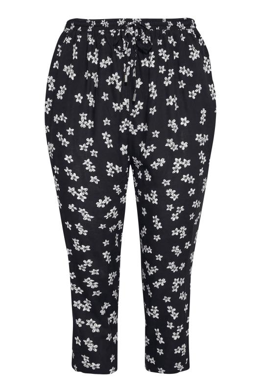 Plus Size Black Floral Print Cropped Joggers | Yours Clothing  5