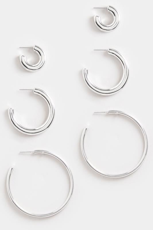 3 PACK Silver Tone Classic Hoop Earrings | Yours Clothing  3