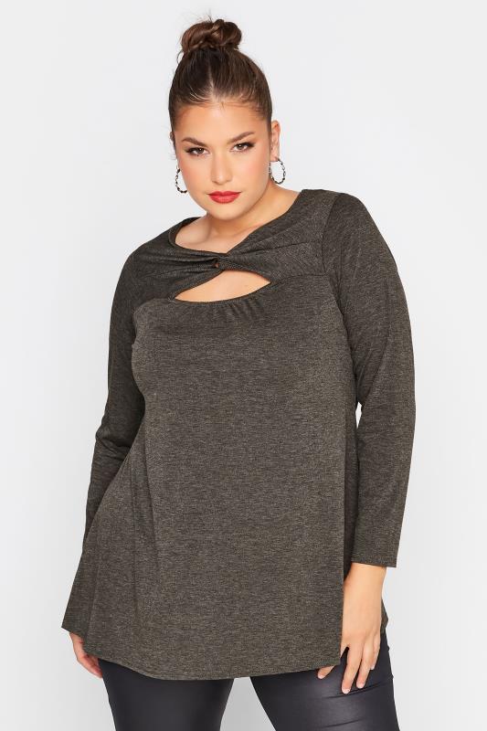 LIMITED COLLECTION Curve Charcoal Grey Twist Cut Out Top 1