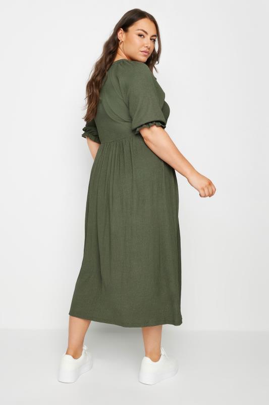 LIMITED COLLECTION Plus Size Khaki Green Textured Midaxi Dress | Yours Clothing  3