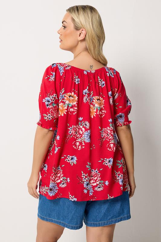 YOURS Plus Size Red Floral Tie Neck Blouse | Yours Clothing 2