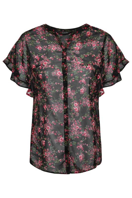 Plus Size Black Floral Short Frill Sleeve Shirt | Yours Clothing 7