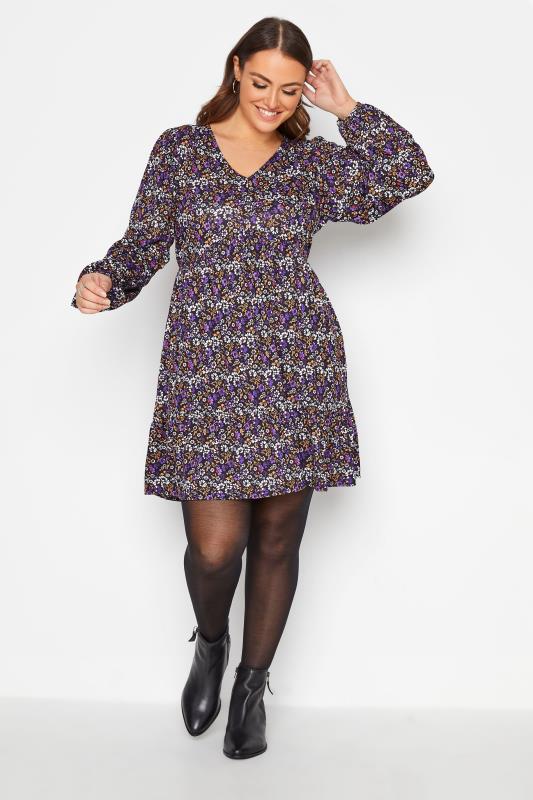 YOURS LONDON Black Ditsy Floral Smock Tunic_A.jpg