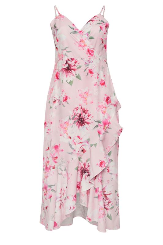 YOURS LONDON Plus Size Pink Floral Print Ruffle Wrap Dress | Yours Clothing 5