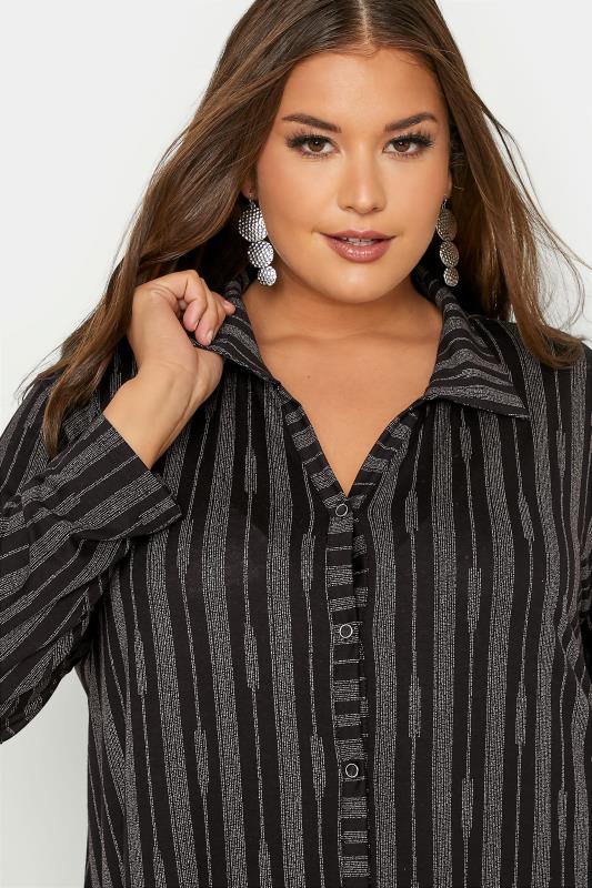 Plus Size Black Stripe Button Through Shirt | Yours Clothing  4